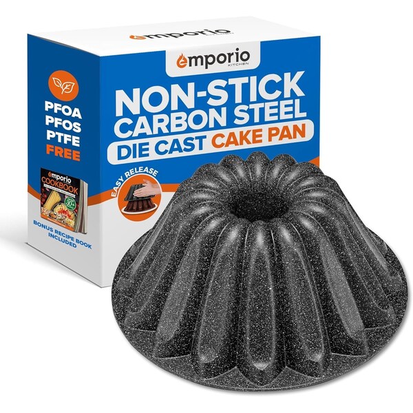 Emporio Kitchen Baking Pan Two-Layered Nonstick Gray Marble Coating Al. Fluted Cake Pans Oven Safe Up To 450 DegF - EMPKBTP138