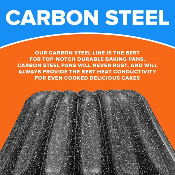 Emporio Kitchen Baking Pan Two-Layered Nonstick Gray Marble Coating Al. Fluted Cake Pans Oven Safe Up To 450 DegF - EMPKBTP138
