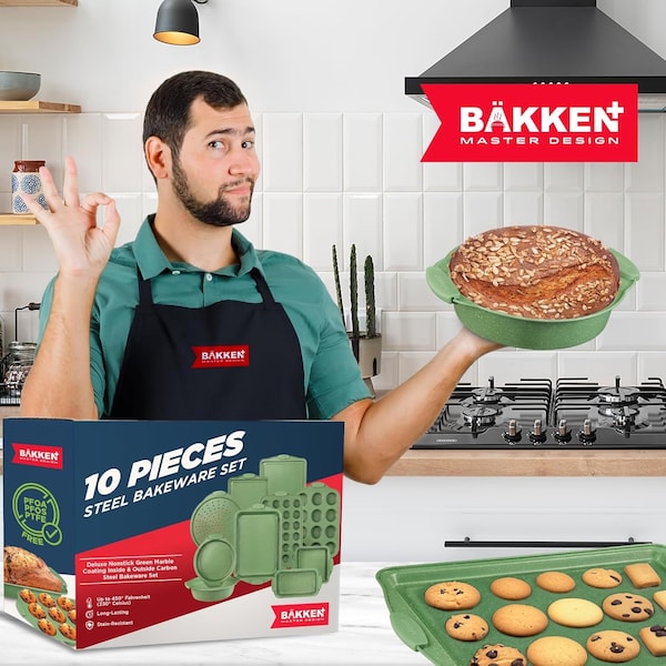 Bakkenamster BAKKEN Kitchen Baking Pan Set, Oven Safe, Up To 450 Deg F, 10PK - BKBSMARRED10