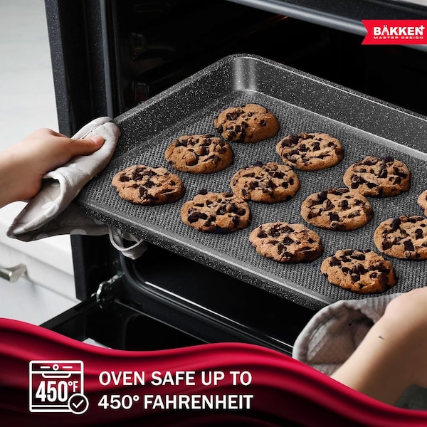 Bakken- Swiss BAKKEN Kitchen Nonstick Cookie Pans, Set of 3, S/M/L, PFOA-Free, Oven Safe, 450 DegF, Gray Marble - BKDD3P44
