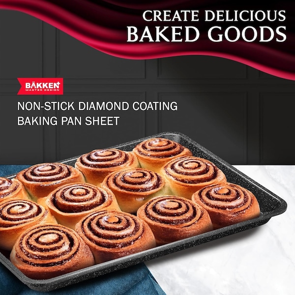 Bakken- Swiss BAKKEN Kitchen Nonstick Cookie Pans, Set of 3, S/M/L, PFOA-Free, Oven Safe, 450 DegF, Gray Marble - BKDD3P44