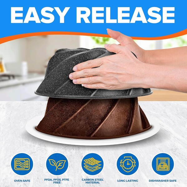 Emporio Kitchen Baking Pan Two-Layered Nonstick Gray Marble Coating Al. Fluted Cake Pans Oven Safe Up To 450 DegF - EMPKBTP127