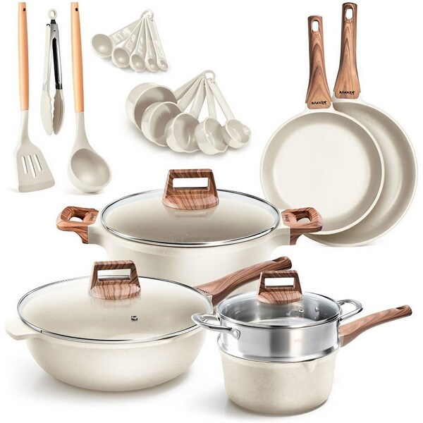 Bakken-Swiss 14-Piece Kitchen Cookware Set, Granite Non-Stick, Eco-Friendly, Oven-Safe, All Stoves - BKCAS14CRM