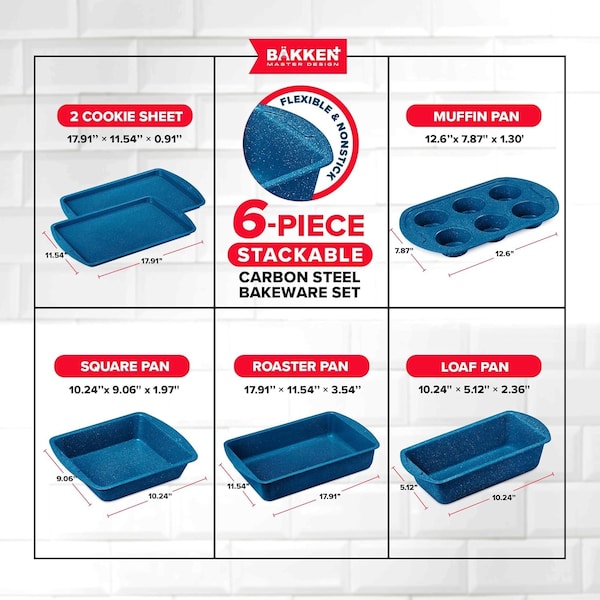 Bakken- Swiss Bakken Kitchen Baking Pan Nonstick Blue Marble Coating, Commercial Grade Carbon Steel Bakeware Sets - BAKDIEBLUE