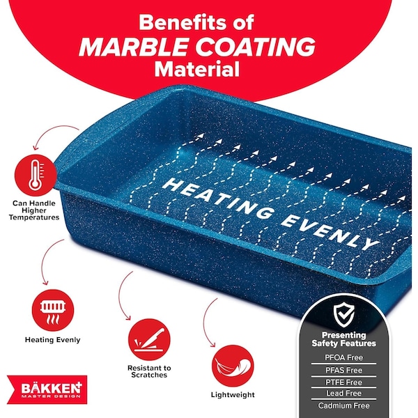 Bakken- Swiss Bakken Kitchen Baking Pan Nonstick Blue Marble Coating, Commercial Grade Carbon Steel Bakeware Sets - BAKDIEBLUE