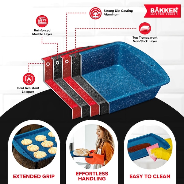 Bakken- Swiss Bakken Kitchen Baking Pan Nonstick Blue Marble Coating, Commercial Grade Carbon Steel Bakeware Sets - BAKDIEBLUE