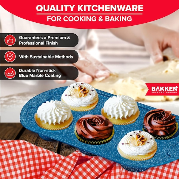 Bakken- Swiss Bakken Kitchen Baking Pan Nonstick Blue Marble Coating, Commercial Grade Carbon Steel Bakeware Sets - BAKDIEBLUE