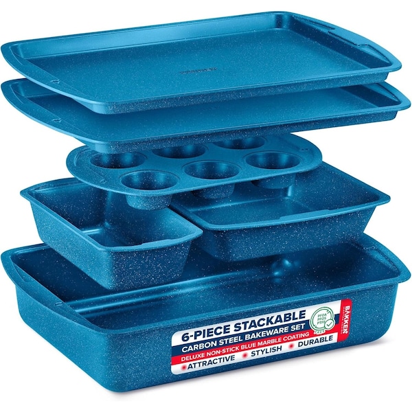 Bakken- Swiss Bakken Kitchen Baking Pan Nonstick Blue Marble Coating, Commercial Grade Carbon Steel Bakeware Sets - BAKDIEBLUE