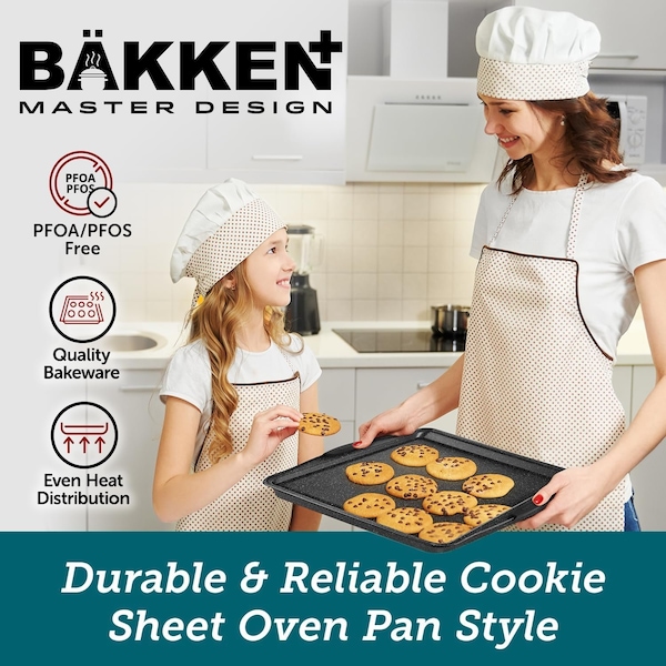 Bakken- Swiss BAKKEN 2-Piece Nonstick Cookie Sheet Set, Medium and Large, Gray Silicone Handles, Oven Safe - BKB22GRYMAR