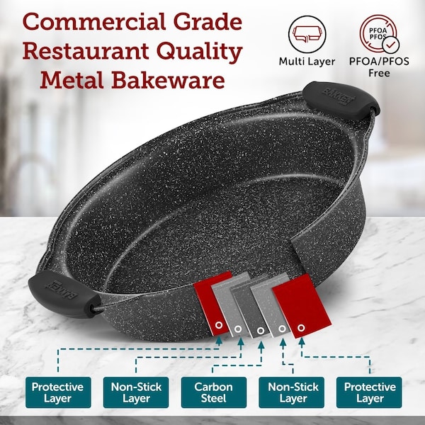 Bakken- Swiss BAKKEN 2-Piece Nonstick Cookie Sheet Set, Medium and Large, Gray Silicone Handles, Oven Safe - BKB22GRYMAR