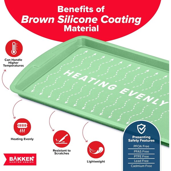 Bakken- Swiss BAKKEN 3-Piece Nonstick Baking Pan Set, Carbon Steel, PFOA-Free, Oven Safe, 450 DegF, Green Marble - BKWAV3PGRE