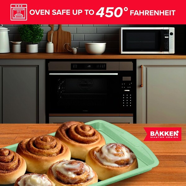Bakken- Swiss BAKKEN 3-Piece Nonstick Baking Pan Set, Carbon Steel, PFOA-Free, Oven Safe, 450 DegF, Green Marble - BKWAV3PGRE