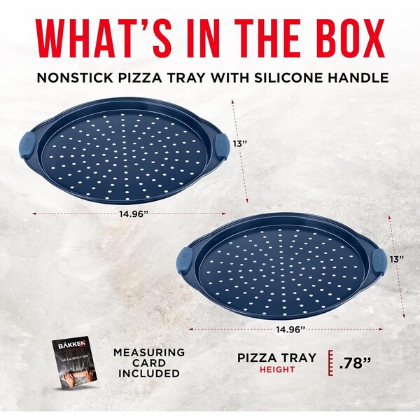 Bakken- Swiss BAKKEN Pizza Pan, Round Perforated, Nonstick Marble Coating, Dishwasher Safe, Blue, 2PK - BAKPIZSHRB86