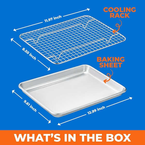 Emporio Kitchen Baking Pan Set, 9in. x 13in. Aluminum Baking Pan with Stainless Steel Cooling Rack Set - EMPKSST9
