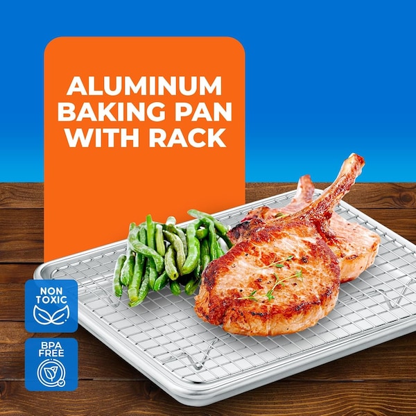 Emporio Kitchen Baking Pan Set, 9in. x 13in. Aluminum Baking Pan with Stainless Steel Cooling Rack Set - EMPKSST9