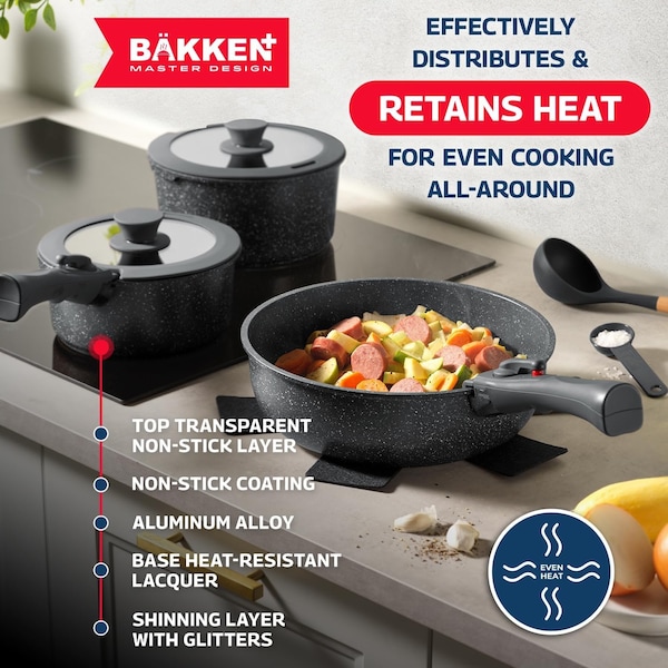 Bakkenmaster Bakken Master 38 Piece Granite Cookware and Bakeware Set, Nonstick Granite Coating - BKCWSTK38MARB
