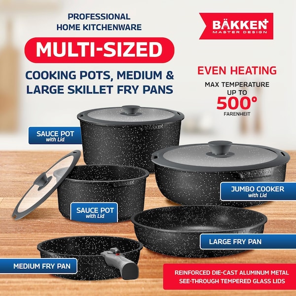 Bakkenmaster Bakken Master 38 Piece Granite Cookware and Bakeware Set, Nonstick Granite Coating - BKCWSTK38MARB