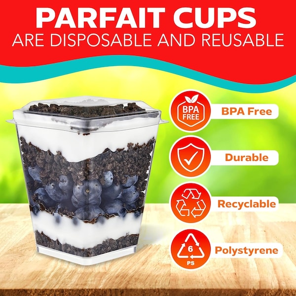 Emporio Kitchen 5oz Plastic Dessert Cups with Lids and Spoons, Clear, BPA-Free, Reusable, 25PK - EMPKDC25