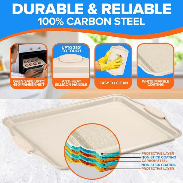 Emporio Kitchen Baking Pan Set, Oven Safe Tray, Up To 450 Deg F, White, 3PK - EMPKW33H