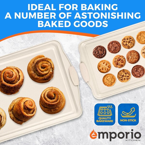 Emporio Kitchen Baking Pan Set, Oven Safe Tray, Up To 450 Deg F, White, 3PK - EMPKW33H