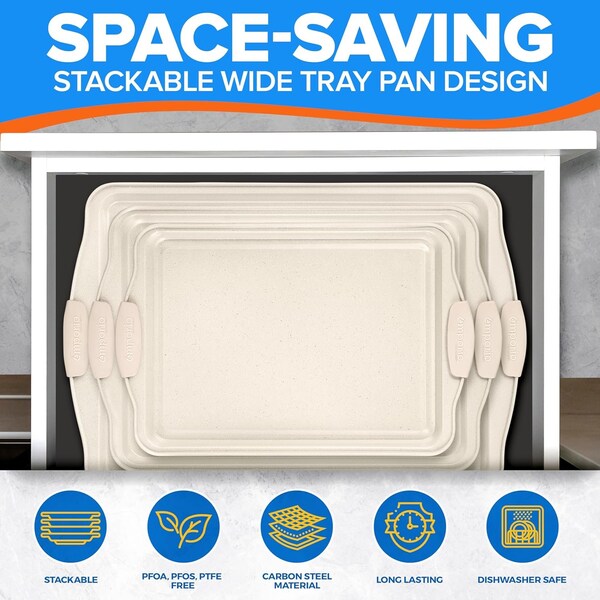 Emporio Kitchen Baking Pan Set, Oven Safe Tray, Up To 450 Deg F, White, 3PK - EMPKW33H