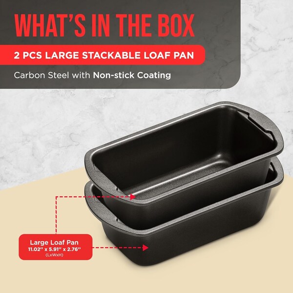 Bakken-Swiss Loaf Pan Set, Nonstick Carbon Steel, Dishwasher Safe, Premium Bakeware, 2PK - BKLOAF2