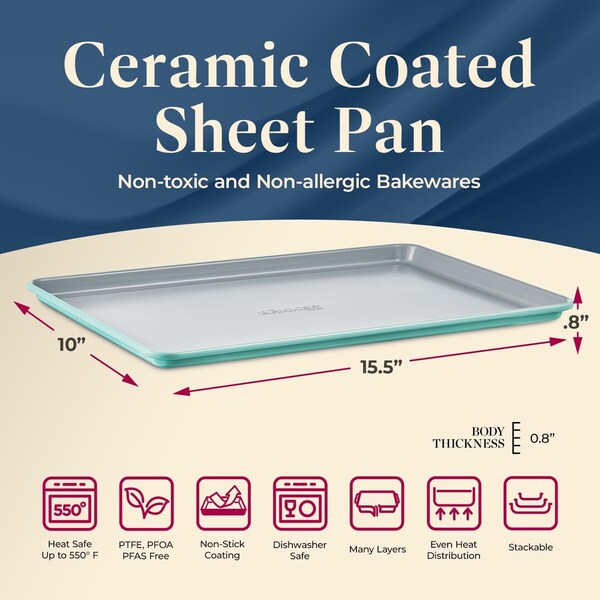 Bakken-Swiss Premium Sheet Pan Set, Blue, Teal, Marble, Golden, Cream, Aluminized Steel, Non-Toxic - SBKCRSTBKTELSHT