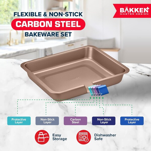 Bakken- Swiss BAKKEN 10-Piece Nonstick Bakeware Set, Carbon Steel, Stackable, PFOA-Free, Brown - BK10SBRW10