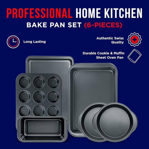 Bakken-Swiss 6-Piece Baking Set, Non-Stick Black Coating, Carbon Steel, PFOA, PFOS, PTFE Free by Bakken - BK6PCSET