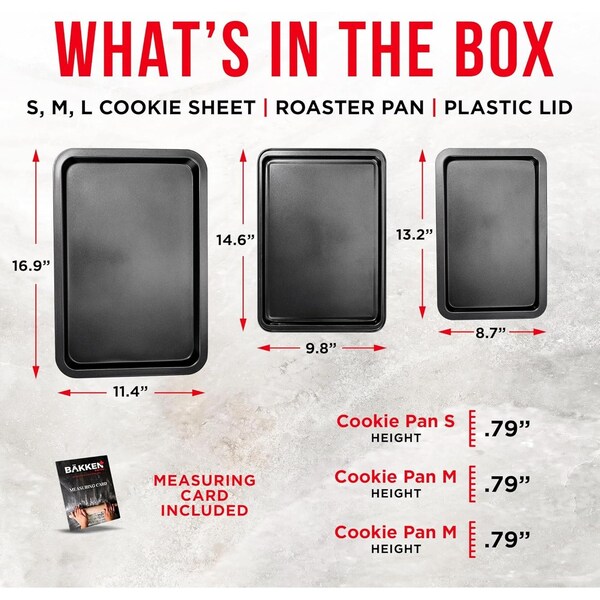 Bakken-Swiss 3-Piece Nonstick Bakeware Set, Carbon Steel, Small, Medium, Large Pans, PFOA-Free, Oven Safe - BAKBK3PC