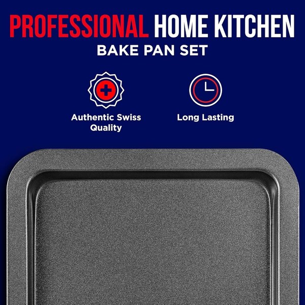 Bakken-Swiss 3-Piece Nonstick Bakeware Set, Carbon Steel, Small, Medium, Large Pans, PFOA-Free, Oven Safe - BAKBK3PC