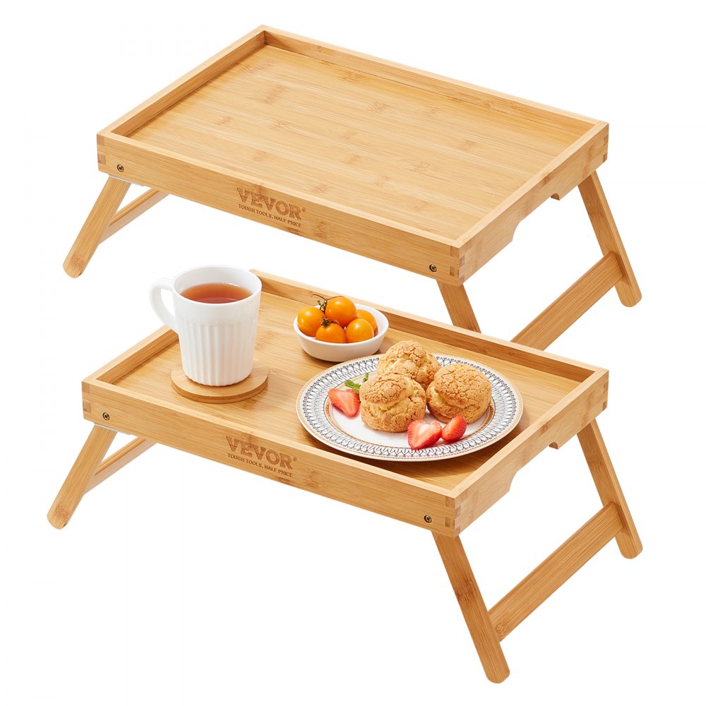 VEVOR 2-Pack Bed Tray Table with Foldable Legs, Bamboo Breakfast Tray for Sofa, Bed, Eating, Snacking, and Working, Folding Serving Laptop Desk Tray, Portable Food Snack Platter for Picnic, 15.7"x11" - ZCTP2JT15811OK5OSV0