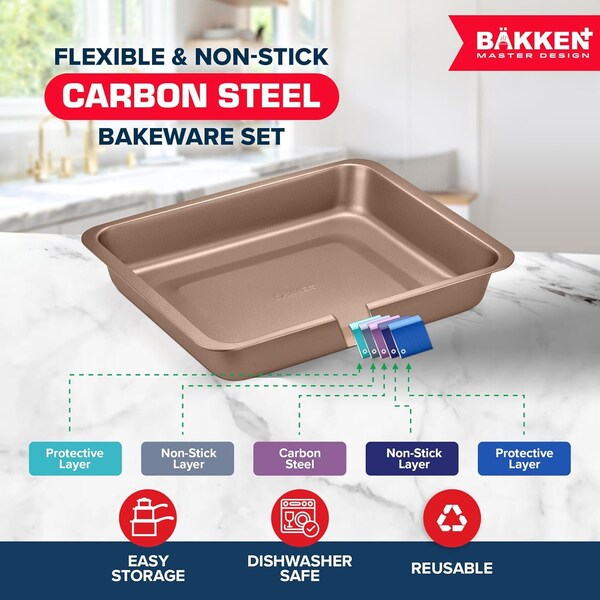 Bakken- Swiss BAKKEN 6-Piece Nonstick Bakeware Set, Carbon Steel, Stackable, PFOA-Free, Brown - BK6PCBRW66
