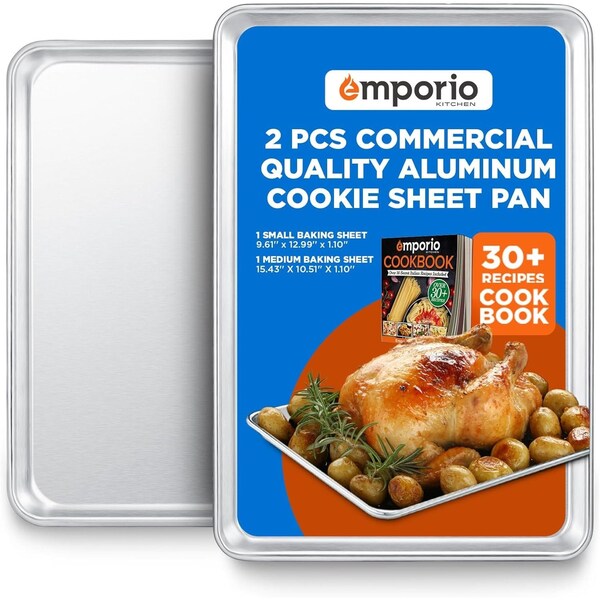 Emporio Kitchen Baking Pan Set, Small and Medium Aluminum Cookie Sheet Pan, 9in. x 13in. and 10.5in. x 15in. - EMPKSST22X