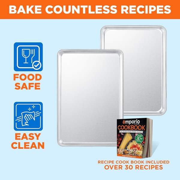 Emporio Kitchen Baking Pan Set, Small and Medium Aluminum Cookie Sheet Pan, 9in. x 13in. and 10.5in. x 15in. - EMPKSST22X