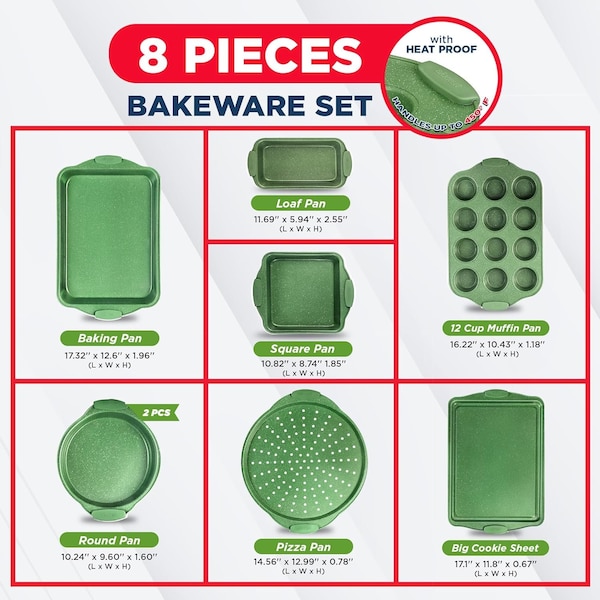 Bakkenamster BAKKEN Kitchen Baking Pan Set, Oven Safe, Up To 450 Deg F, 8PK - BKBSMARRED8