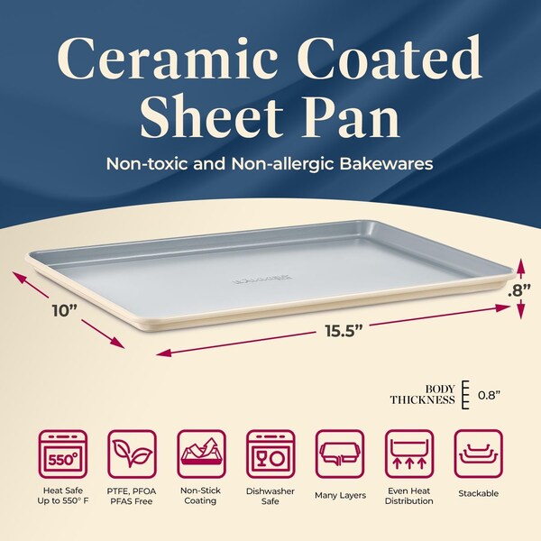 Bakken-Swiss Premium Sheet Pan Set, Blue, Teal, Marble, Golden, Cream, Aluminized Steel, Non-Toxic - SBKCRSTBKCRMSHT