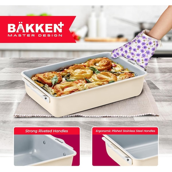 Bakken-Swiss Premium Sheet Pan Set, Blue, Teal, Marble, Golden, Cream, Aluminized Steel, Non-Toxic - SBKCRSTBKCRMSHT