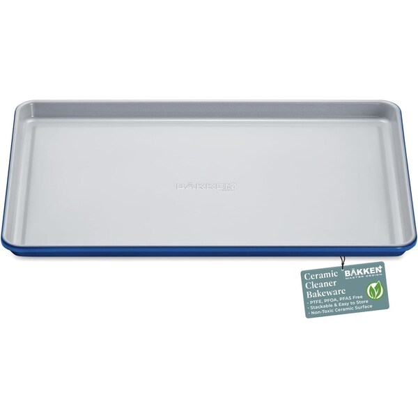Bakken-Swiss Premium Sheet Pan Set, Blue, Teal, Marble, Golden, Cream, Aluminized Steel, Non-Toxic - SBKCRSTBKBULSHT
