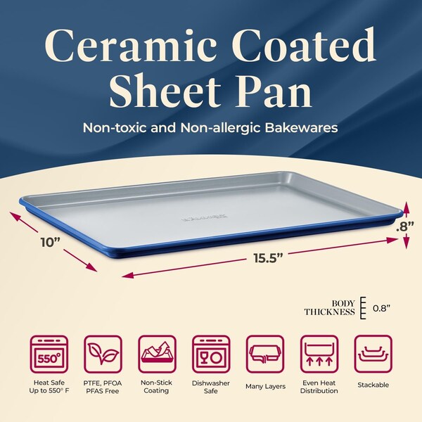 Bakken-Swiss Premium Sheet Pan Set, Blue, Teal, Marble, Golden, Cream, Aluminized Steel, Non-Toxic - SBKCRSTBKBULSHT