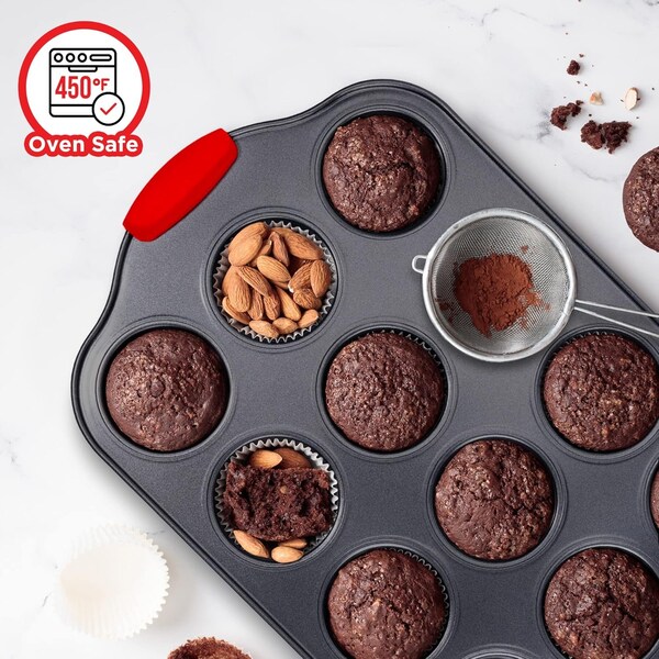 Bakkenmaster 10-Piece Baking Set, Non-Stick Blue Coating, Carbon Steel, Red Silicone Handles, PFOA-Free - BKB10SPS10