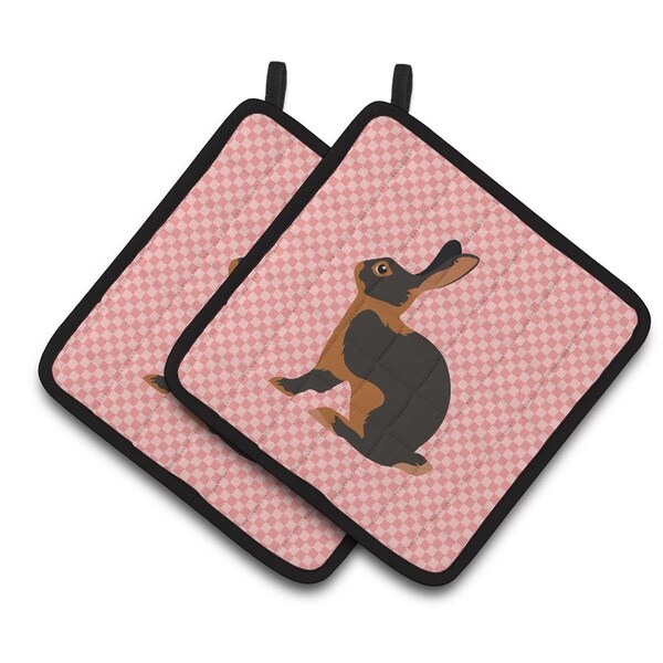 Carolines Treasures Tan Rabbit Pink Check Pair of Pot Holders - BB7963PTHD