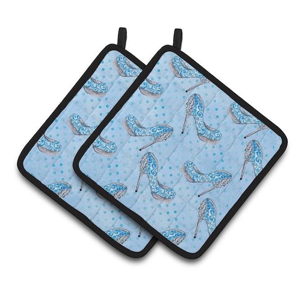 Carolines Treasures Carolines Treasures BB7554PTHD Watercolor Cinderella Shoe in Blue Pair of Pot Holders - BB7554PTHD