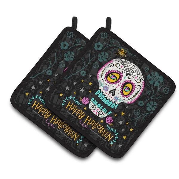 Carolines Treasures Happy Halloween Day of the Dead Pair of Pot Holders - VHA3035PTHD