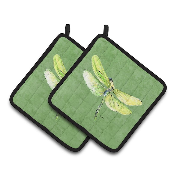 Carolines Treasures Dragonfly on Avacado Pair of Pot Holders - 8864PTHD