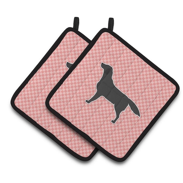 Carolines Treasures Black Labrador Retriever Checkerboard Pink Pair of Pot Holders - BB3608PTHD