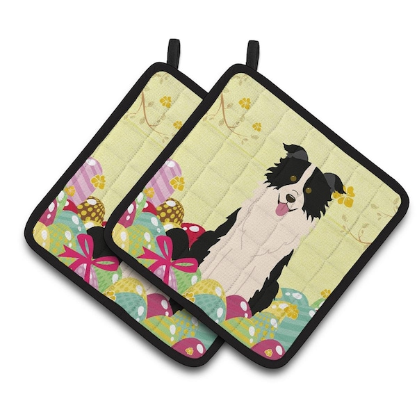 Carolines Treasures Easter Eggs Border Collie Black & White Pair of Pot Holders - BB6118PTHD