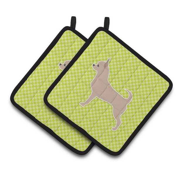 Carolines Treasures Chihuahua Checkerboard Green Pair of Pot Holders - BB3850PTHD
