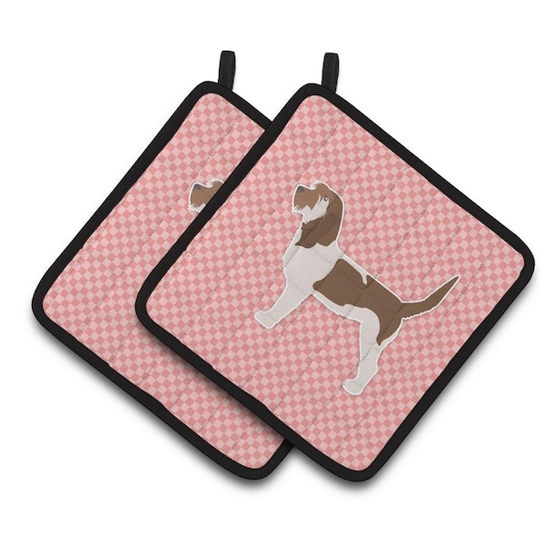 Carolines Treasures Grand Basset Griffon Vendeen Checkerboard Pink Pair of Pot Holders - BB3590PTHD