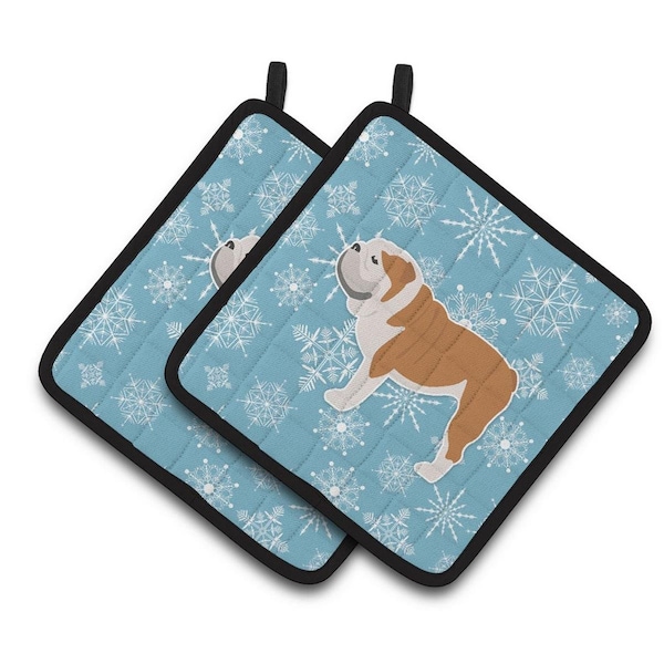 Carolines Treasures Winter Snowflake English Bulldog Pair of Pot Holders - BB3562PTHD